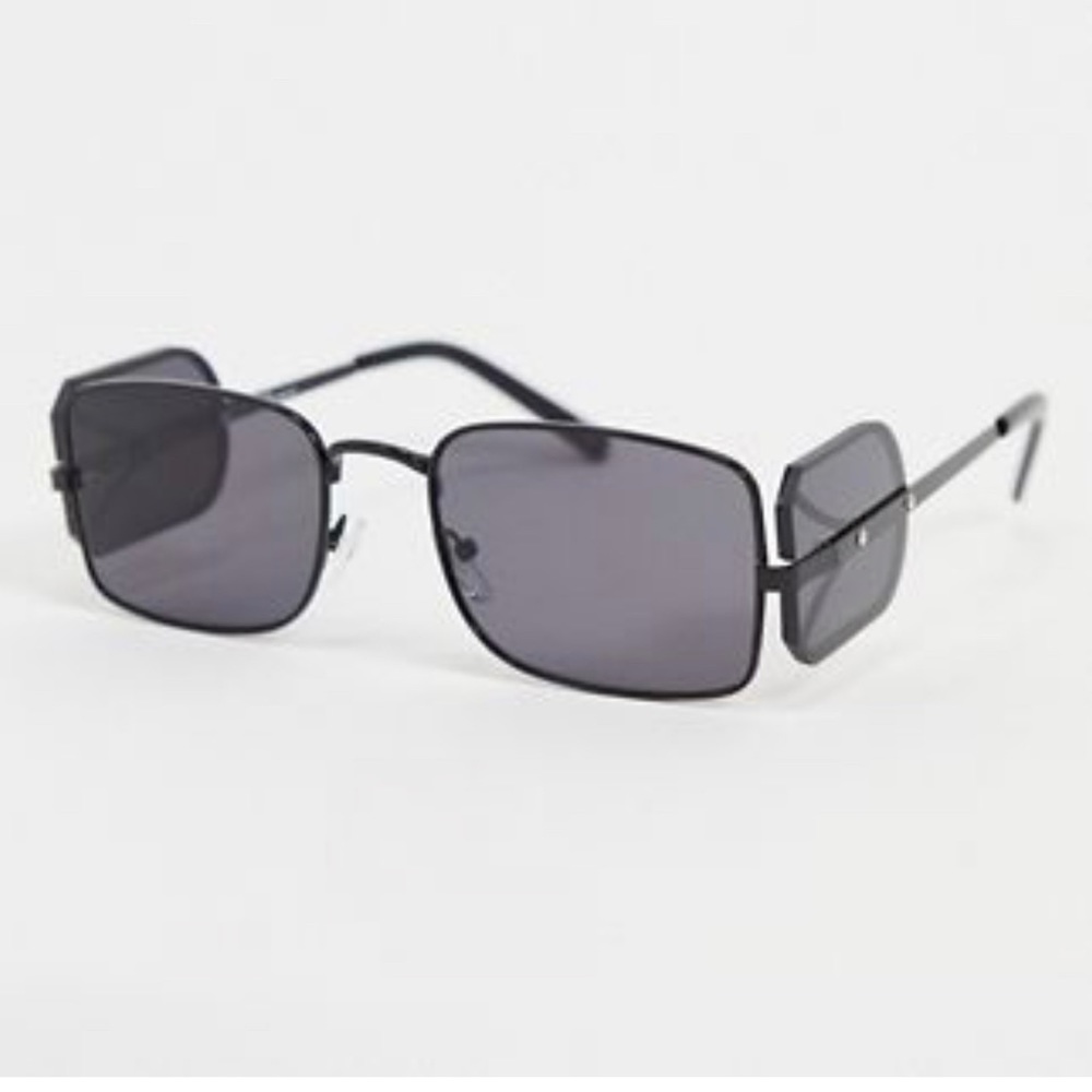 Slim Square Sunglasses in Black Lens Side Cap